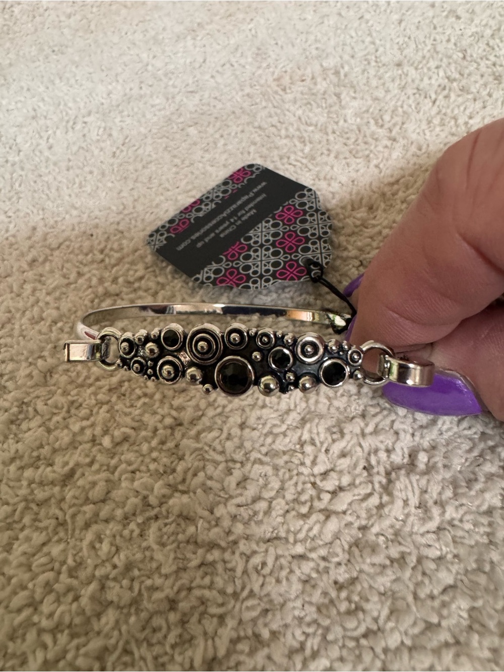 Paparazzi Silver-Tone Bracelet with Black Accent Stones